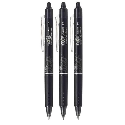 Bild av Pilot FriXion Clicker infällbar raderbar fin kulpenna 0,7 mm spets, 0,35 slagbredd, paket med 3 svarta