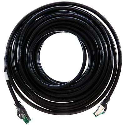 Bild av Good Connections® PREMIUM Cat. 6 A utomhus patchkabel 10 m IP66 med snäppskydd gigabit, kopparläder/CU S/FTP, PiMF 500 MHz för utomhusbruk, UV och vattenresistent svart