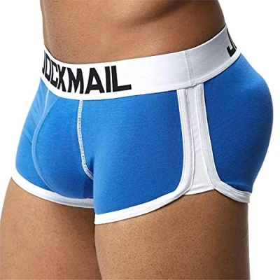 Bild av JOCKMAIL boxershorts för män med rumpa underkläder atletiska cykelunderkläder kort bomull utbuktning fram och bak vadderad push up kopp underkläder, BLÅ, L