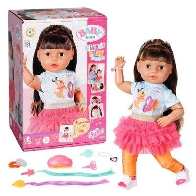Bild av BABY född Sister Play &amp; Style Brunette 43 cm, docka med hår och 8 funktioner för barn från 4 år, fungerar utan batteri, 835371 Zapf Creation