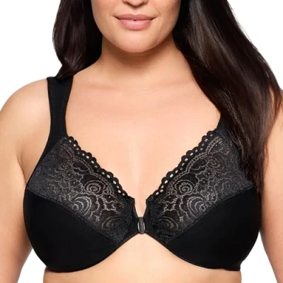 Bild av Glamorise Dam Full Figur Wonderwire Front Close BH #1245, Svart, 80C