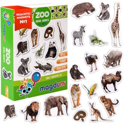 Bild av Magdum Djurmagneter för barn, foton, zoo, riktiga stora kylskåpsmagneter småbarn, magnetiska pedagogiska leksaker, bebis, 3 åring, magneter barnmagneter, magnetisk teater, magnetset