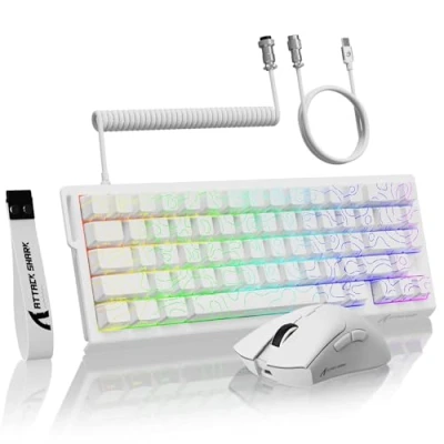 Bild av MAMBASNAKE ATTACK SHARK X68 HE Rapid Trigger tangentbord &amp; R1 Trådlös Spelmus 8Khz Lindade Kabelkombinationer, 0,01mm RT Noggrannhet Trådbundet Magnetiskt Tangentbord,för PC/Mac Vita Konturer