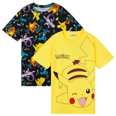 Bild av Pokémon Mjuka t shirts för pojkar med rund hals, 2 pack shirts, Svart/gul, 7 8 år