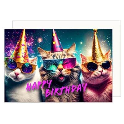 Bild av Edition Seidel Premium födelsedagskort med kuvert. Gratulationskort Billet Grattis på födelsedagen humor rolig cool man kvinna tonåring pojke flicka katt party (G3504 SW023)