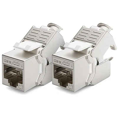 Bild av deleyCON 2x CAT 7 Keystone Jack Modul Idealisk för CAT7 CAT6 CAT6a Installation Kabelkontakt Patch Kabel Nätverkskabel STP Skärmning RJ45 Uttag 1000 MHz 10 Gbit/s Isoleringsklämma (LSA)