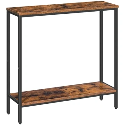 Bild av HOOBRO smalt konsolbord med hylla, 75 x 22 cm sidobord, hallbord, litet utställningsbord, soffbord för små rum, entré, hall, mörkbrun svart EBF22XG01