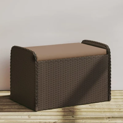 Bild av vidaXL Förvaringsbänk med dyna brun 80x51x52 cm konstrotting, bänk, trädgårdsbänk, uteplatsbänk, utomhusbänk, parkbänk, trädgårdssits, uteservering