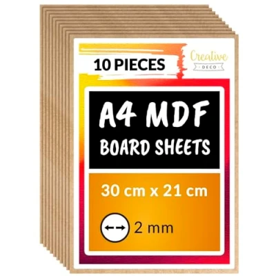 Bild av Creative Deco 10 x A4 MDF Skiva 300 210 2 mm Perfekt för Laserskärning, CNC router, Modellering, Bandverk, Rullsåg