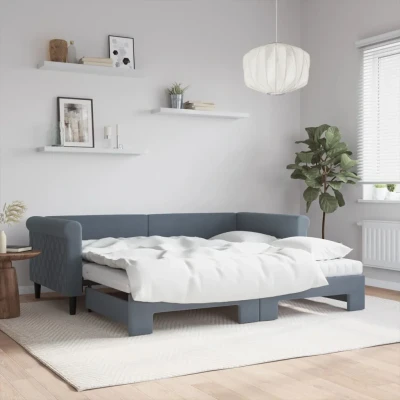 Bild av Dagbädd utdragbar och madrasser mörkgrå 90x190 cm sammet