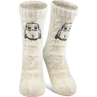 Bild av Harry Potter strumpor Hedwig stickade husstrumpor med sherpafoder för damer gosiga fluffiga vinterstrumpor varma damstrumpor en storlek vita, Vit, 38/43 EU