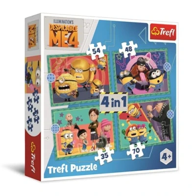 Bild av Trefl Despicable Me 4, Galna Minioner pussel 4i1, 4 Läggspel, från 35 till 70 bitar Olika svårighetsgrader, Färgglatt med sagans karaktärer, Kreativ underhållning, Lek för barn år