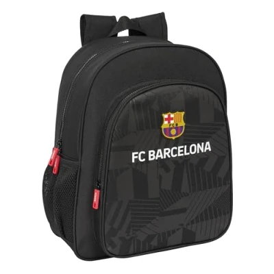 Bild av Safta F.C. BARCELONA BLACK Skolryggsäck, barnryggsäck, anpassningsbar till vagn, perfekt för skolbarn, bekväm och mångsidig, kvalitet styrka, 32 x 12 38 cm, svart färg, svart, Estándar,
