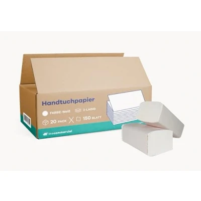 Bild av Inoverse pappershanddukar 3 200 blad, vikbara handdukar, 25 x 23 cm ZZ fals, för dispenser, engångshanddukar, handdukspapper, vit