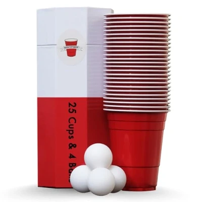 Bild av RedCupShop® Mugg set 25 röda koppar och 4 bollar diskmaskinssäker återanvändbar 473 ml/16 oz röd festmugg