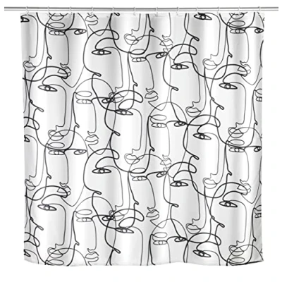 Bild av WENKO Mögelduschdraperi ansikten, anti bakteriell och mögelresistent, med 12 duschdraperiringar, polyester, flerfärgad, 180 x 0 200 cm