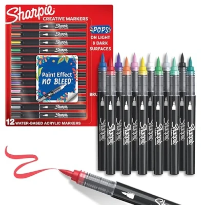 Bild av SHARPIE Kreativa markörer, vattenbaserade akrylmarkörer, penselspets, blandade färger, 12 delar