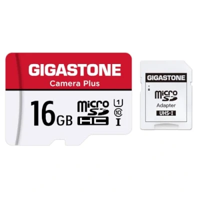 Bild av Gigastone 16 GB Micro SD kort, kamera Plus 90 MB/s, Full HD video, U1 C10 klass 10 SDHC UHS I minneskort, med MicroSD till adapter