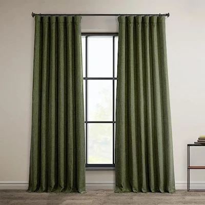 Bild av HPD Half Price Drapes Texturerade mörkläggningsgardiner i konstgjort linne för sovrum, 1 längd, gardiner vardagsrum, heminredning, 127 x 274 cm (B L), grön (Khaki Green)