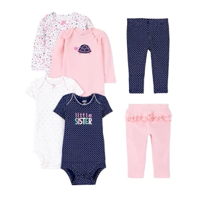 Bild av Simple Joys av Carter&#039;s Baby Girls 6 delars set med små karaktärer, rosa/marinblå volang, 24 månader