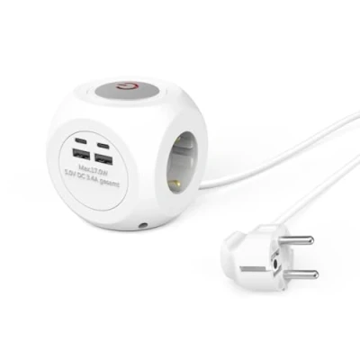Bild av Hama uttagskuber, 3 vägs, USB C, A, 1,4 m (flera uttag med uttagskub kabel, uttagskuber strömbrytare, grenuttag strömbrytare) vit