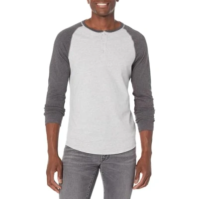 Bild av Amazon Essentials Men&#039;s Långärmad Henley skjorta med smal passform, Kolsvart ljung Ljusgrå Ljung, XL