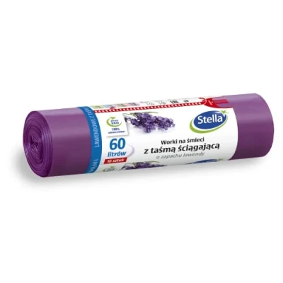 Bild av STELLA 009909 soppåse med dragband 60 l 10 stycken lavendeldoft för hushållsavfall kontor tillverkad av LDPE folie/av granulat färg: lavendel/lila
