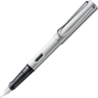 Bild av Lamy AL star whitesilver reservoarpenna med ergonomiskt handtag och polerad stålfjäder i linjebredd F lätt aluminiumhölje inkl. bläckpatron T 10 blå högerhänt