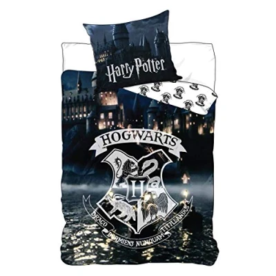 Bild av Original Harry Potter sängkläder vändbara sängkläder, 2 delar, 135 x 200 cm, 80 100 % bomull, linon, Hogwarts skola, Glow in the Dark