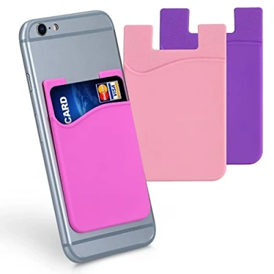 Bild av kwmobile 3X självhäftande telefonkorthållare silikonficka för smartphone blått kortformat ljusrosa Fuchsia lila