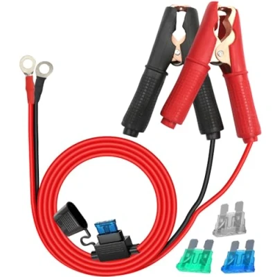 Bild av HuaLiSiJi 12 V 24 batteri kabelklämmor med säkring krokodilklämmor bilbatteri 14AWG 30A, batteriladdningstång, för batteriladdning eller andra enheter (1,5 m)