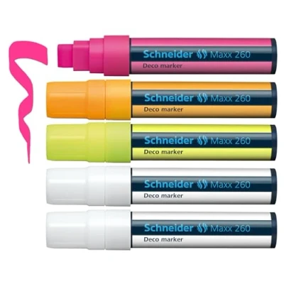 Bild av Schneider Maxx 260 kritpenna (5 + 15 mm linjetjocklek, fuktig avtorkningsbar, vattenbaserad, luktfri) 5 pack blandade