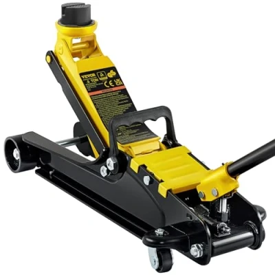 Bild av VEVOR 2,5 T Hydraulisk rullbock golvbock med låg profil Höjd 85 380 mm Enkelkolvs servicebock och 2 styrhjul för lyft av lastbil SUV verkstad