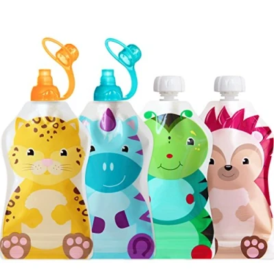 Bild av ChooMee SnakPack ny matning startset, 6 ct återanvändbar babymatpåse, 4 142 ml SoftSip Pouch Top, 2 CT, orange aqua