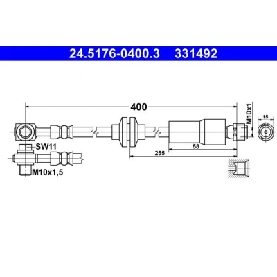 Bild av ATE 24.5176 0400.3 Flexible De Frein 400 M10x1 OPEL: Astra J 5 portes, GTC, CHEVROLET: Cruze Berline