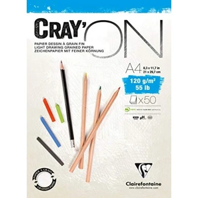 Bild av Clairefontaine 975021C ritblock Cray&#039;On (120 g, perfekt för torrtekniker, 50 ark, DIN A3, 29,7 x 42 cm, limmad på huvudsidan) extra vit
