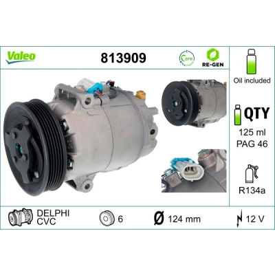 Bild av VALEO 813909 compresseur De Climatisation CVC 12 PAG 46 R 134a avec huile ECHANGE STANDARD OPEL: Astra J 5 portes, Meriva B