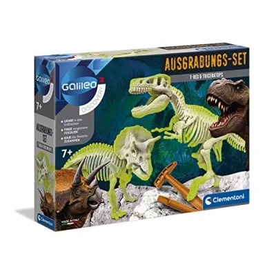 Bild av Clementoni 69408 Galileo Discovery utgrävningsset T Rex och triceratops, leksaker för barn från 7 år, grävning av dinosaurier fossiler med hammer mejsel, x 35 26 cm