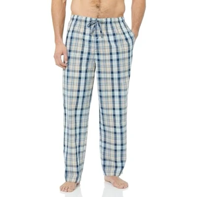 Bild av Amazon Essentials Men&#039;s Vävd pyjamasbyxa rak passform, Blå Ljusorange Madras rutigt, L