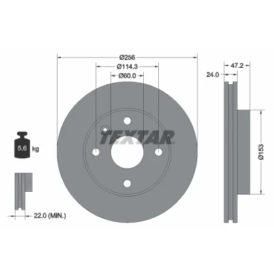 Bild av TEXTAR 92133600 Disque de frein 256 24 04/05 114,3 ventilé l&#039;intérieur sans boulon fix roue, moyeu roue CHEVROLET: Lacetti 5 portes