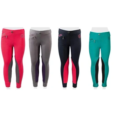 Bild av PFIFF Unisex barn Viff 102603 ridleggings Ella tyg trimma flickor ridbyxor grå/lila 128 ridbyxor, grå/lila, EU