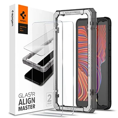 Bild av Spigen AlignMaster Skärmskydd kompatibel med Samsung Galaxy Xcover 5, 2 Stycken, met sjabloon voor installatie, kristallklart, Responsiv Touch, Case friendly, 9H härdat Glas