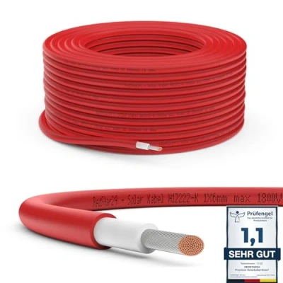 Bild av RedStar24 Premium Solkabel 6mm² Röd 30m UV beständig, flexibel, solcellskabel, PV kabel, anslutningskabel för solpaneler, växelriktare och laddningsregulatorer hållbar