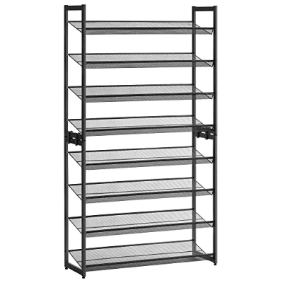 Bild av SONGMICS Skoställ, 8 lagers stapelbar skoförvaringshylla, metallskoförvaring med justerbara platta eller vinklade hyllor, 30,5 x 92,3 163,4 cm, rymmer 32 40 par, svart LMR08B