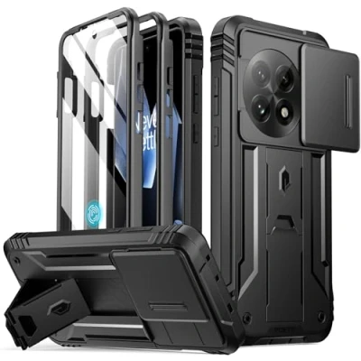 Bild av Poetisk revolutioneringsfodral för OnePlus 13 5G, [kameraskydd], inbyggt skärmskydd [fungerar med fingeravtrycks ID], [2 främre ram] helkropp robust stötsäkert skyddsfodral stativ, svart