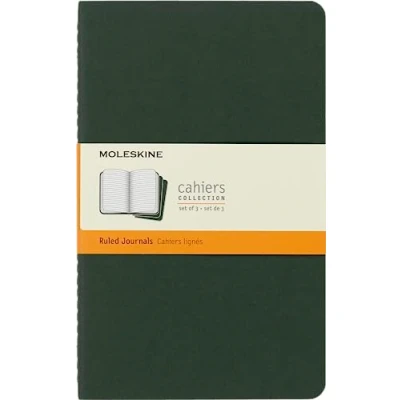 Bild av Moleskine Cahier Journal, Set 3 Notebooks with Ruled Pages, Cardboard Cover Visible Cotton Stiching, Colour Myrtle Green, Large 13 x 21 cm, 80 Pages