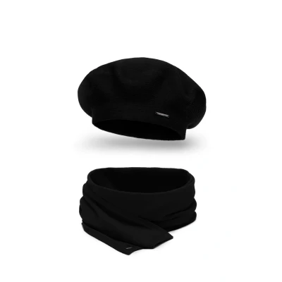 Bild av VIVISENCE Dambasker elegant vintermössa, varm och mysig huvudbonad på vintern hösten, varm, tjock stickad mössa, klassisk mössa för kvinnor, tillverkad i EU, svart, one size
