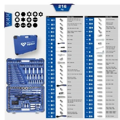 Bild av KS TOOLS BT023216 Coffret outillage 216 10 (3/8&quot;), 12,5 (1/2&quot;), 6,3 (1/4&quot;) à tête carrée