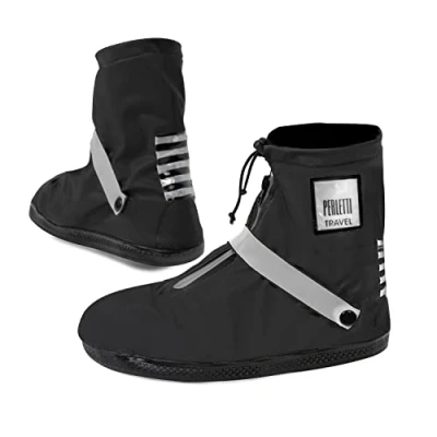 Bild av Svarta Skoöverdrag Vattentäta Hållbara Återanvändbara och Lätta Stadiga Robusta Damasker Regntäta Skydd med Sula Bra Grepp Reflexer Låg Modell Unisex Perletti (S (36/39), Silver)