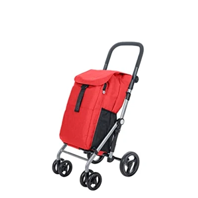 Bild av Carlett 4 Wheels, Lett430 Classic Duo, Foldable Trolley with Large Capacity, 25 kg, 53 L Shopping, 9 Thermal Bag and Back Compartment, Ruby Red, 25kg